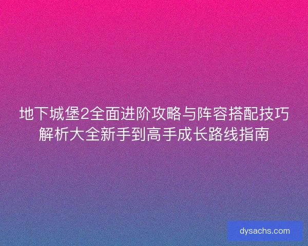 地下城堡2全面进阶攻略与阵容搭配技巧解析大全新手到高手成长路线指南